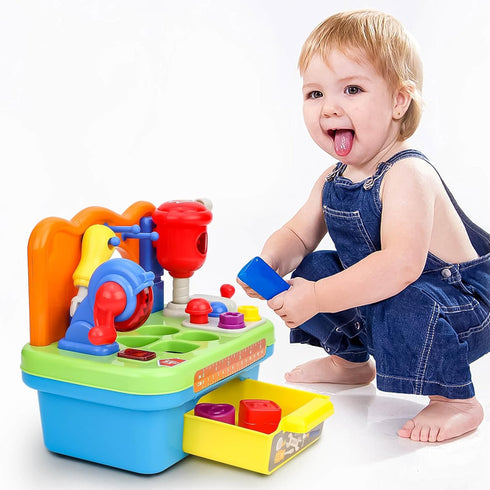 Cinne Toddler Tool Set Age 1-2, Baby Workbench with Light & Sound, Shape Sorter, Toys for 1 Year Old Boy