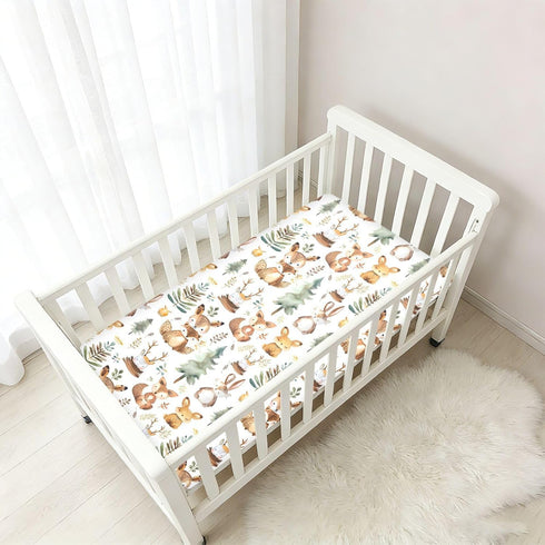 Soft Jersey Knit Crib Sheets - Watercolor Forest Animals - Fits Standard Crib & Toddler Bed Size M