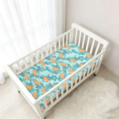 Jynexis 52x28 Crabs Underwater Blue Print Baby Crib Sheets, Cotton Fitted Crib Sheet, Soft Breathable, Fits Standard