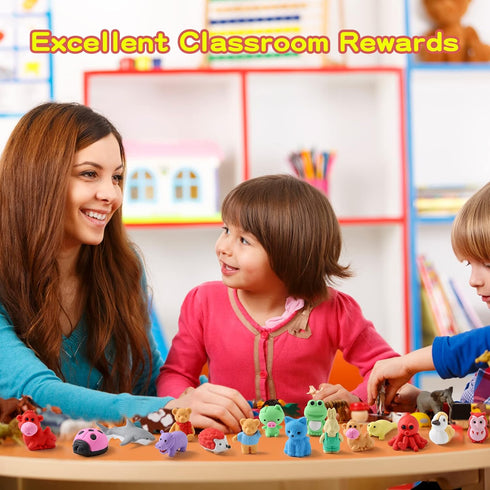 Kleeblatt 40Pcs Animal Erasers, Desk Pets for Kids, Assembled 3D Puzzle Erasers, Classroom Prizes