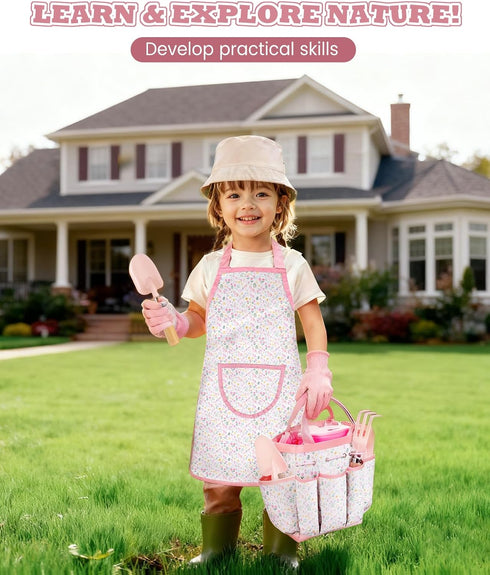 Set, Kids Gardening Gardening Tools Kit for Kids and Toddler, Includes Wooden Rake, Two Shovels, Gloves, Watering Can