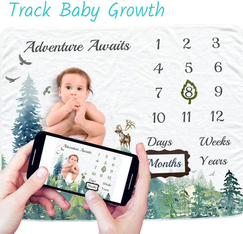 Baby Monthly Milestone Blanket for Boys & Girls, Soft Flannel Photography Background Prop, Mountain Design