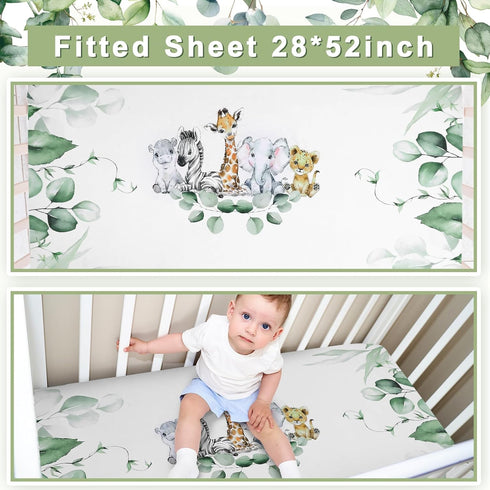 HunnmingRe Set 3 Set Baby Safari Animals Crib Bedding Pcs Crib Baby Blanket, Fitted Sheet, Pillowcase Soft Flannel