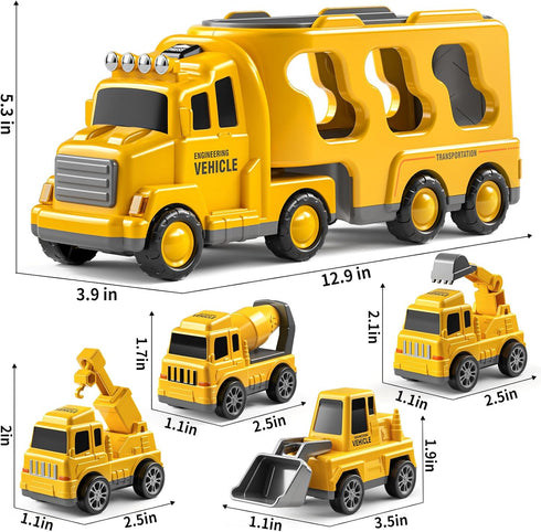 Truck Toys for Boys Ages 3-6, Toddler Car Carrier Vehicle Toy Set, Kids Toys Truck Set for Age 3-9