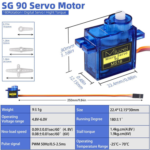 Sg90 9g (20) Micro Servo Motor, Miuzei Mini Small Servos Motor Kit Metal Gear for Arduino RC Car Airplane Robot