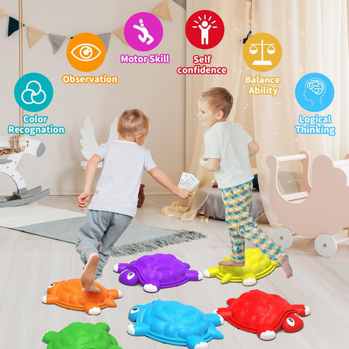 OCHIDO Stepping Stones for Kids, 6 Pcs Turtle Balance Stepping Stones for Coordination Skills, Ages 3-7