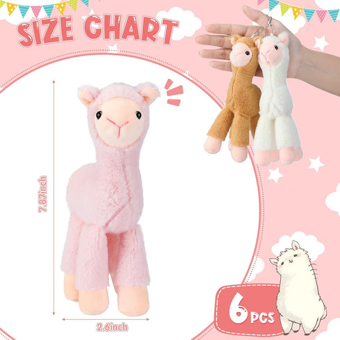 6 Pcs Mini Llama Stuffed Animals 7.87 Inches Alpaca Dolls Keychain, Cute Tiny Plush Toys for Boys and Girls, Birthday