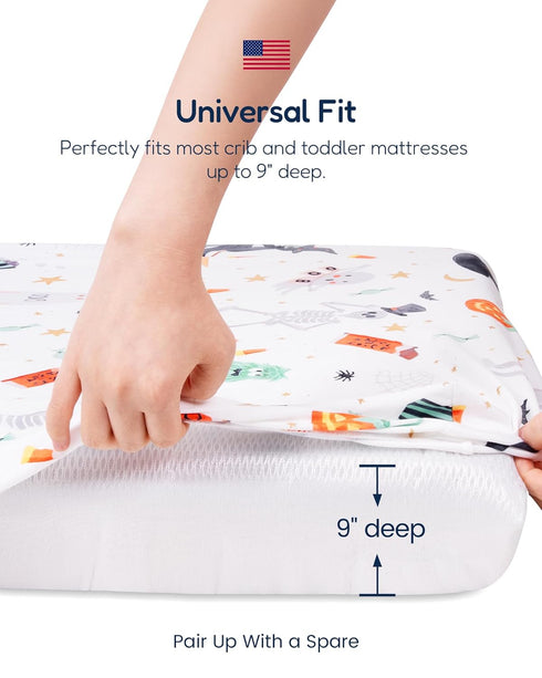 2-Pack, 9'' TotAha Floral Crib Sheets Hypoallergenic, Silky Comfort, Buttery Soft, Calming Effect, All-Season