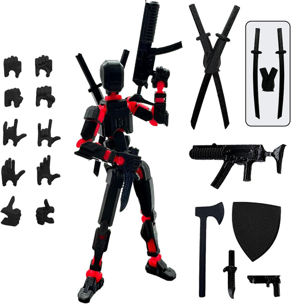(Assembly Completed) 3D Printed Figure 5.54-inch Dummy13 with Weapon Expansion Set, Movable Desk Decoration, Black