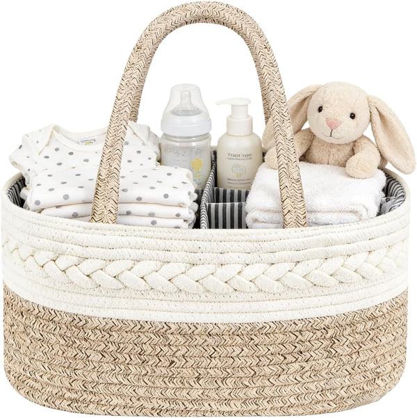 Diaper Caddy Organizer, Cotton Rope Baby Basket for Nursery and Changing Table,