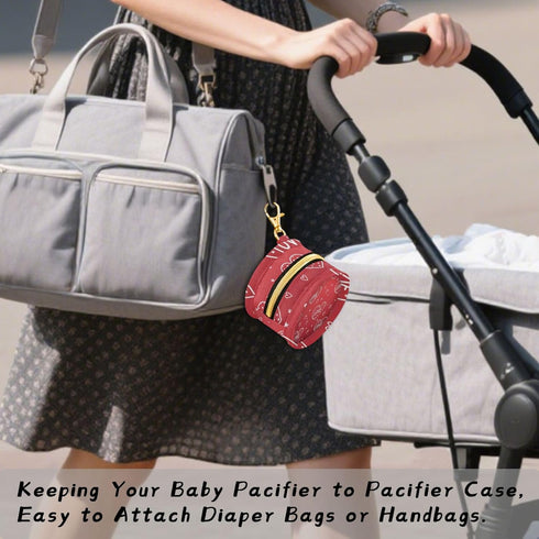 PYBUG Love Round Pacifier Storage Case, Polyester & TPU Lined with Hook Buckle, Pacifier Container Box for Baby