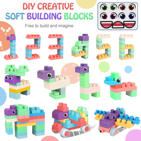 Baby Soft Blocks Building Toys, 70PCS STEM Educational Blocks for Babies 6 Months and Up, Soft Rubber Sensory Toys