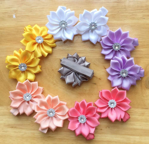 QandSweet 32 Pcs Rhinestone Flower Hair Clips, Safety Barrettes for Toddler Girls, Teens, and Women