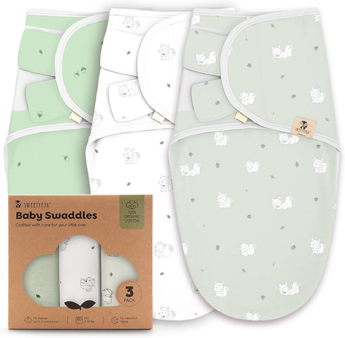 Sweety Fox 3-Pack Organic Baby Swaddles - Swaddles for Newborns, Infant 0-3