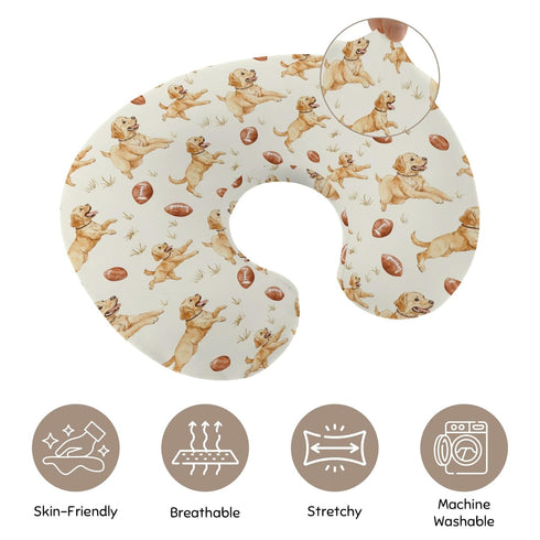 Wicbfdfv Cute Dogs American Football Nursing Pillow Cover Stretchy Removable for Baby Girls Boys Puppy Dog Baseball