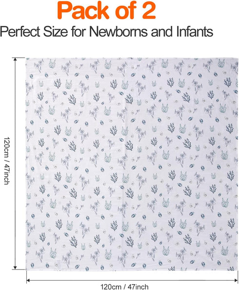2 Pack 47"x47" Swaddle Blankets for Newborn, Soft Nursery Receiving Blankets for Newborn, Muslin Swaddle Blankets Large