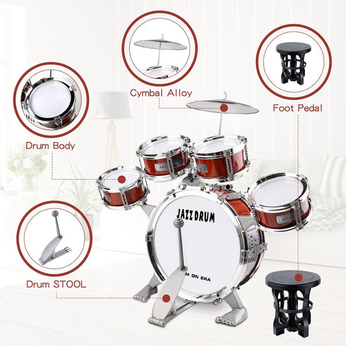 Set, 5 Set Kids Drum PCS Drums for Kids with Stool Mini Band Drum Musical Instruments Toys Birthday for Toddlers Boys