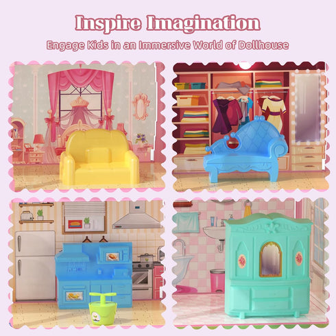 randhar 3 4 -13 7 Sets 3 4 5 6 7 8+ Doll House for Girls with Lights, Dolls, Floors Rooms, of Furniture
