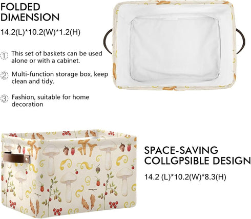 Closet Mushroom Rectangle Storage Basket Collapsible Storage Bin for Nursery Toys Books Waterproof Baskets for Shelves