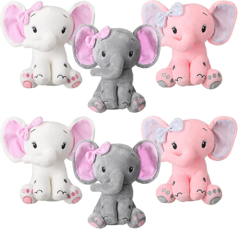 6 Pieces Elephant Stuffed Animals, 8 Inch Big Ear Plush Toy Gift for Baby Shower, Woodland Nursery Decor