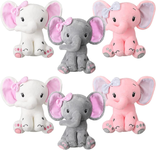 6 Pieces Elephant Stuffed Animals, 8 Inch Big Ear Plush Toy Gift for Baby Shower, Woodland Nursery Decor