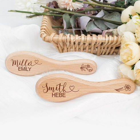 ZYMECH Customized Newborn Name Wool Brush Wooden Comb Personalized Baby Hair Brush Head Portable Comb Bath Hair Brush