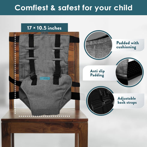 VEVOZA Compact Travel High Chair | Portable High Chair for Baby | Baby Travel Essential Harness Seat | Must Haves