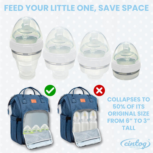 Cintog 2 Pack Set 6oz, Collapsible Baby Bottle with Soap Dispensing Brush Kit, Push Press Design for Efficient Easy