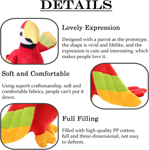 Parrot Stuffed Animal Plush Bird, 10.6 inch, Red, Stuffed Toy for Girls and Boys