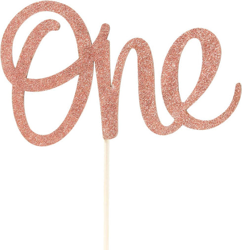 One Cake Topper - 1st Birthday Number One Cake Decorating, First Anniversary Party Decor Rose Gold Glitter