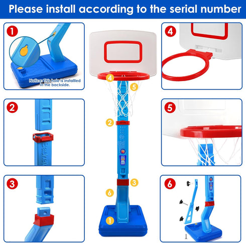 Toddler Basketball Hoop Indoor - Adjustable Mini Basketball Hoop with 4 Balls for Age 1-3, Outdoor Poolside Sport Gift