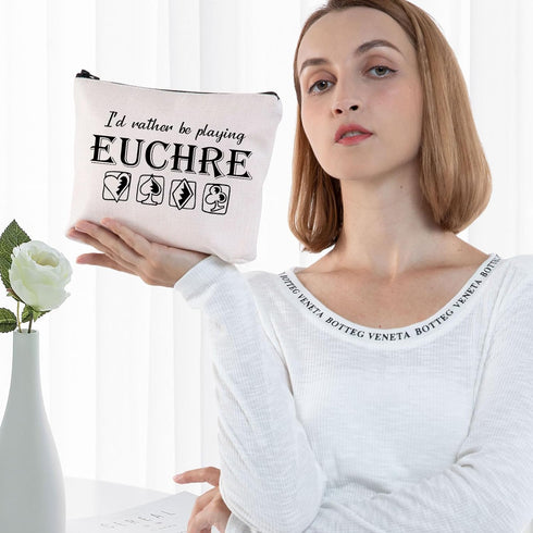 G2TUP Euchre Player Makeup Bag - I'd Rather be Playing Euchre Card Game Gift Pouch