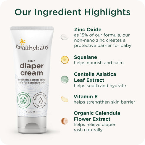 3 oz HealthyBaby Our Diaper Cream | Hypoallergenic Zinc Oxide & Squalane Diaper Cream | Fragrance Free, EWG Verified +