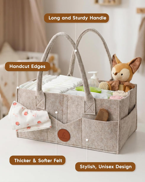 Maliton Baby Diaper Caddy Organizer for Changing Table, Nursery Storage Bin Basket with Handle, Felt Diaper Organizer