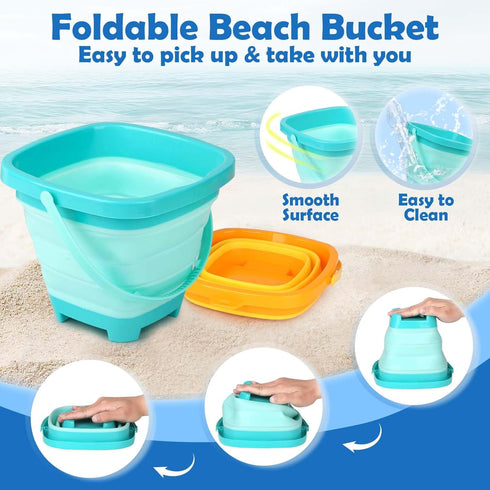 3-10, 3 Pack 24 Dreamon Beach Toys for Kids Collapsible Sand Toys Include Foldable Buckets with Mesh Bag, PCS Beach