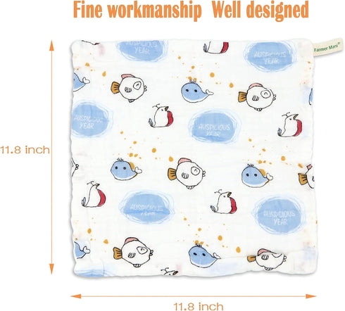 Muslin Baby Washcloths Set, 6-Pack, 6-Layer Natural Cotton Infant Face Towel, Reusable Wipes 11.8 x 11.8 inches