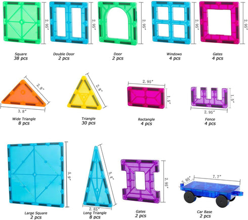 Magnetic Tiles Toy with 2 Cars - 110 Pcs 3D Magnet Building Blocks Set for Kids STEM Educational Toys for Ages 3-8