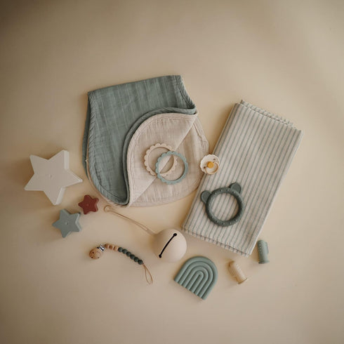 mushie Muslin Baby Swaddle Blanket - 100% Organic Cotton (Sage Stripe)