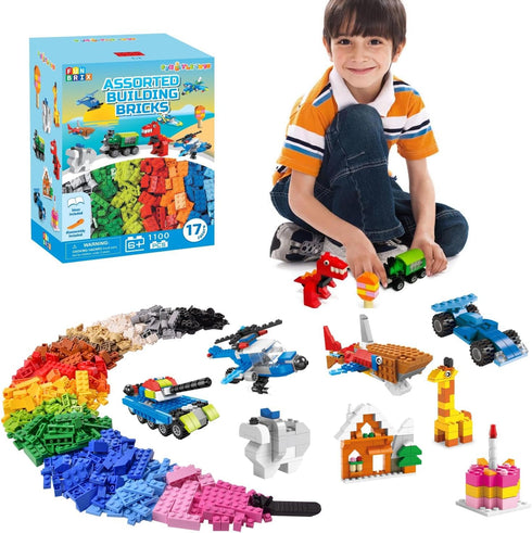 1100 Piece Building Blocks Classic Building Toys, Creative Bulk Sets Compatible with Legos, 17 Colors Mixed, 147 Shapes