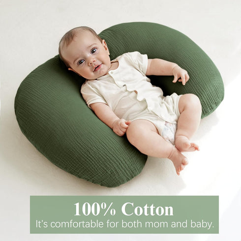 Coreeky 2 Pack, 100% Muslin Nursing Pillow Covers, Soft & Adorable Slipcovers with Zipper Closure, Cotton Covers