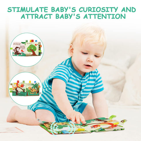 Vicloon Soft Baby Books Toys, 3D Touch and Feel Crinkle Cloth Book for 0-3 Year Old, Educational Learning Toy