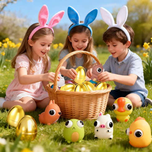 8 Pack HIKISS Jumbo Golden Easter Eggs Fillers with Eye-Pop Fidget Toys, Easter Eggs Basket Stuffers Fillers, Stress