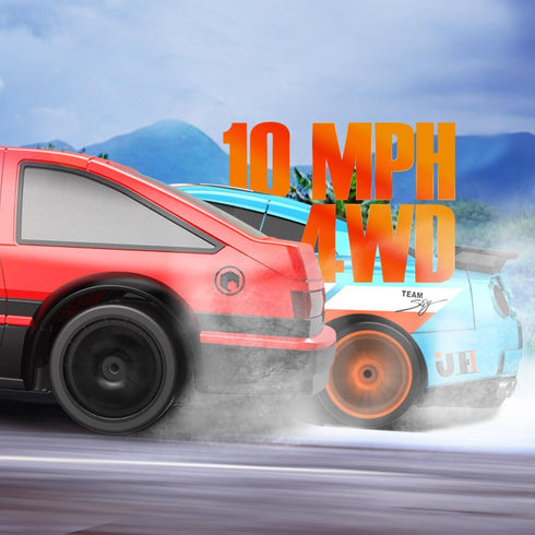 1:24 10MPH 4WD 2 RACENT Scale RC Drift Car, Remote Control Car with LED Light, Racing and Drifting Wheels, Rechargeable