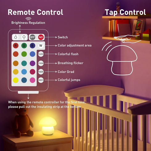 MUID Dimmable Mushroom Lamp, Rechargeable Night Light, Multi-Color LED Mushroom Nightlight, Nightlamp