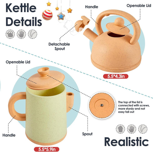 BUYGER Pretend Play Kitchen Accessories Set, Cookware Pots and Pans Cooking Utensils Playset for Kids
