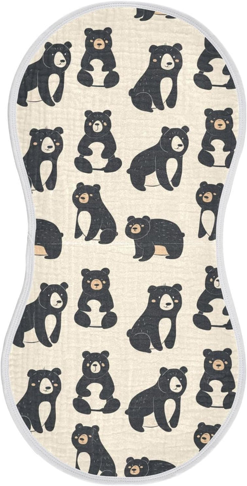 KLL Cute Black Bears Cotton Large Burp Cloths for Baby Breathable wash