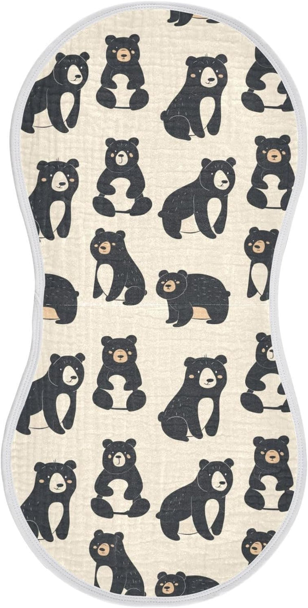 KLL Cute Black Bears Cotton Large Burp Cloths for Baby Breathable wash