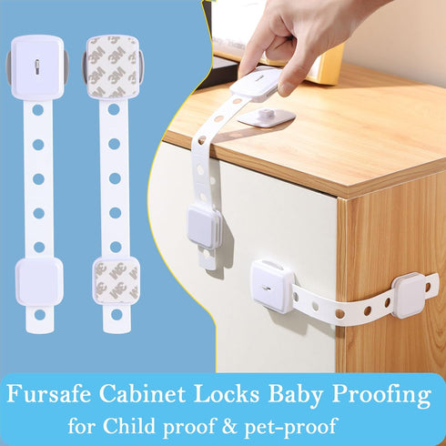Fursafe&Q Cabinet Locks Baby Proofing, Baby Drawer Safety Locks -Adhesive Child Safety Lock Straps Adjustable Door