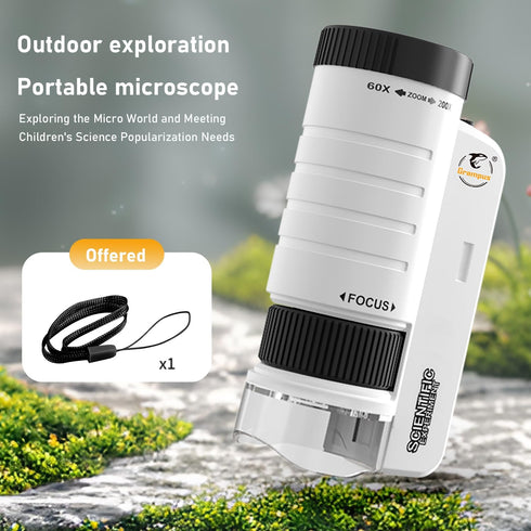 Grampus 60x-200x LED Pocket Microscope Portable Handheld STEM Toy for Kids Adults, Mini Microscope for Student Science