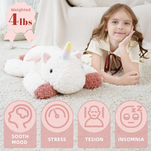 24 Inch, 4 lb Weighted Unicorn Stuffed Animal Calming Plush Toy for Girls and Kids, Soft and Huggable Gift